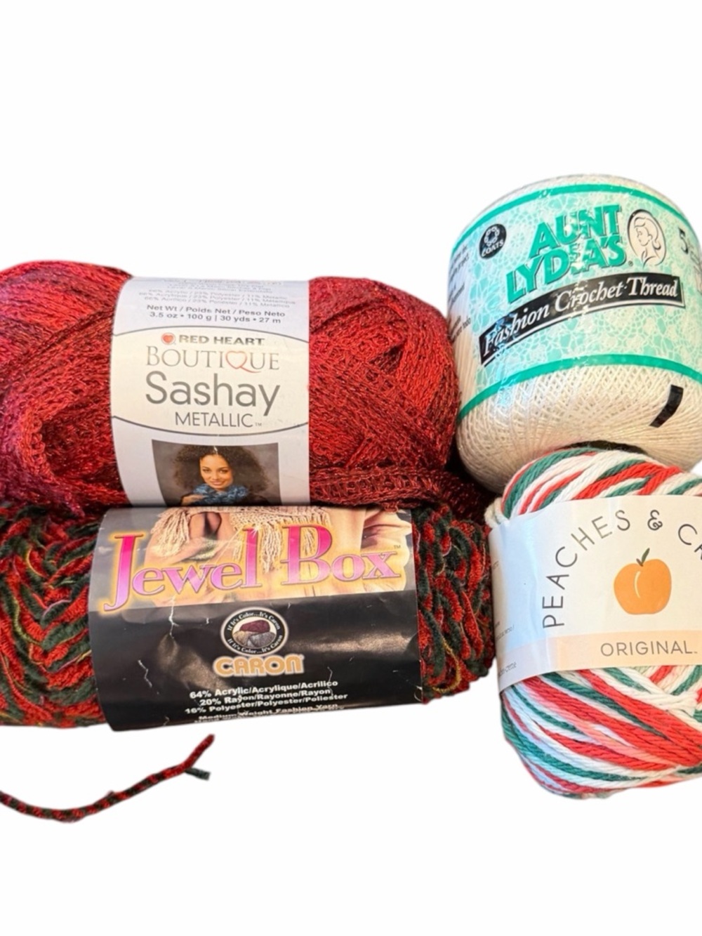 Mixed‎ Lot Of 4 Yarn Crochet Knit Skeins New Vintage Holiday Christmas Red White